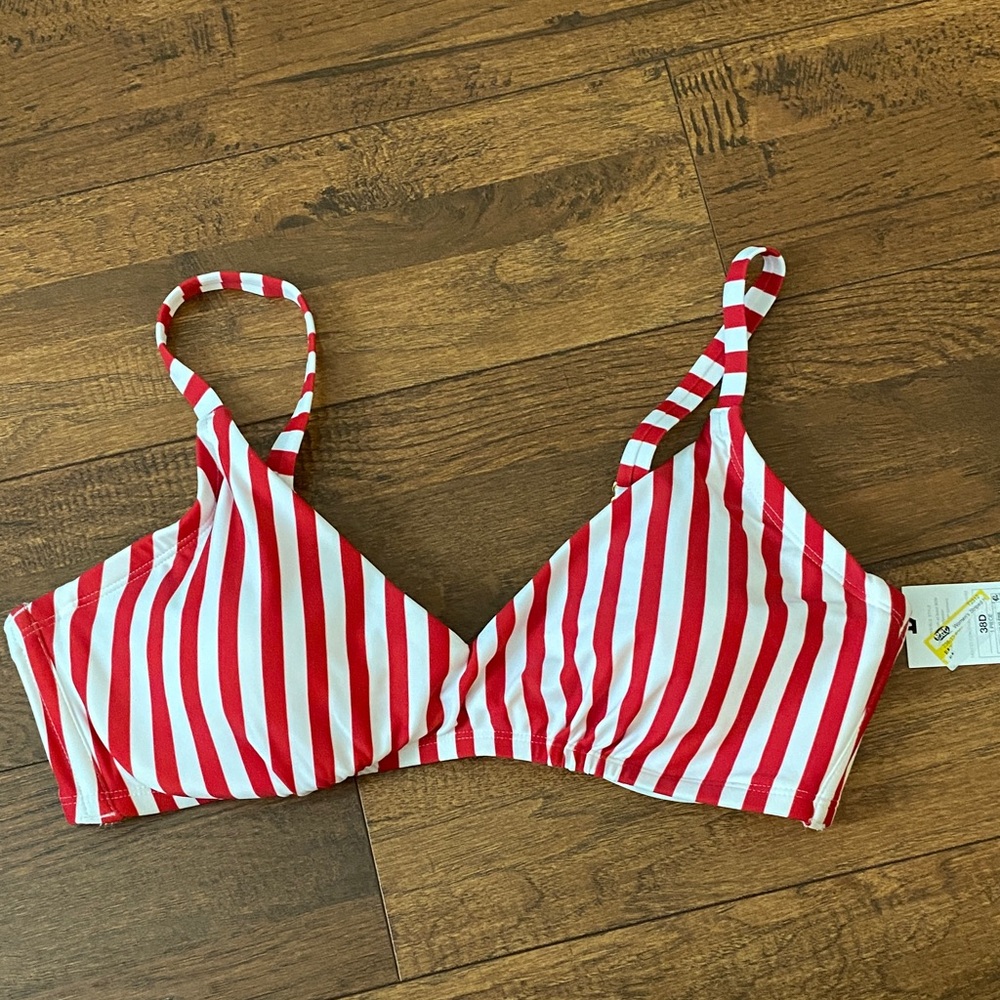Shade & Shore Red and White Striped Bikini Top